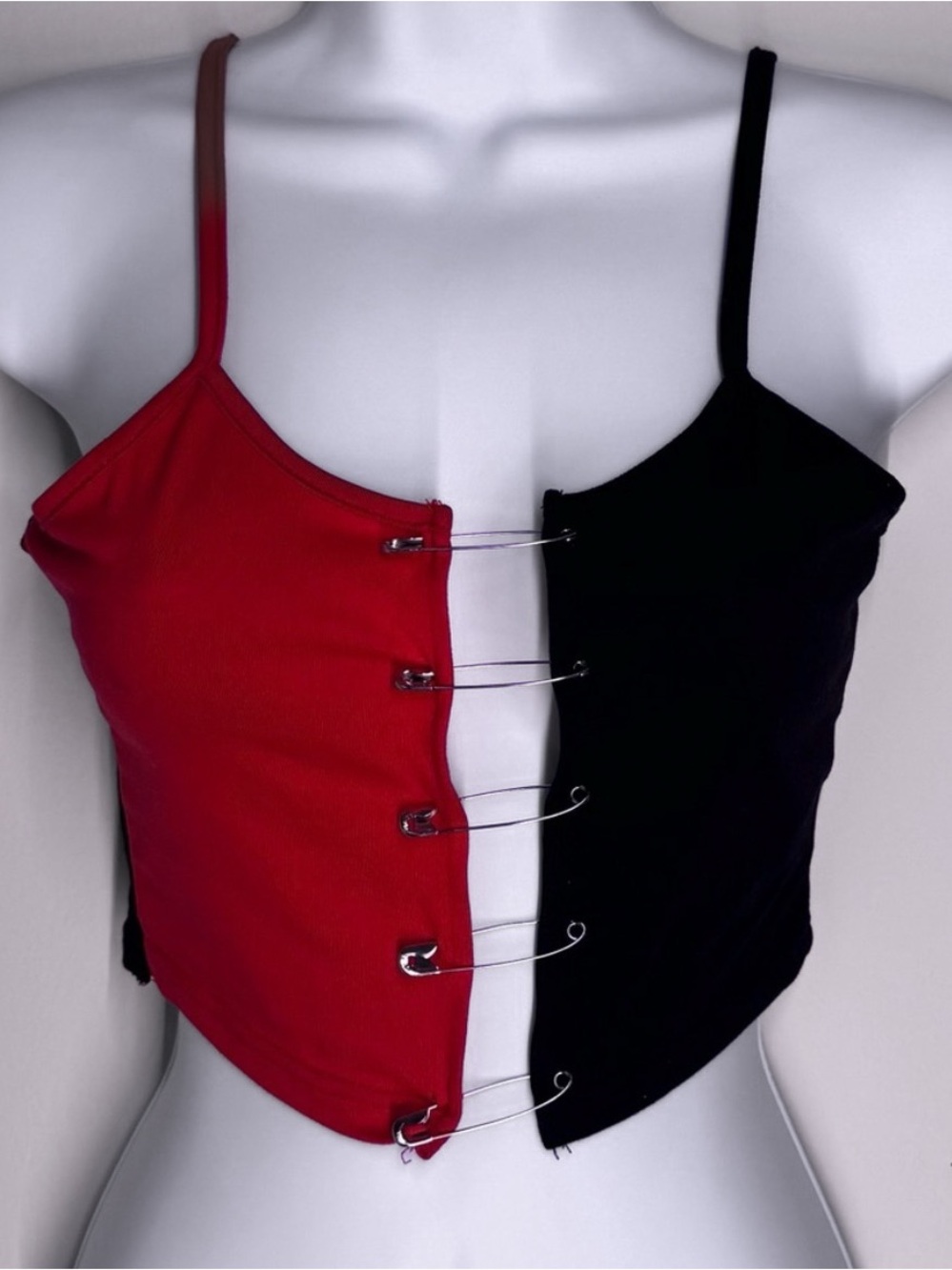 SHEIN Red Black Safety Pin Crop Top Y2K Grunge S